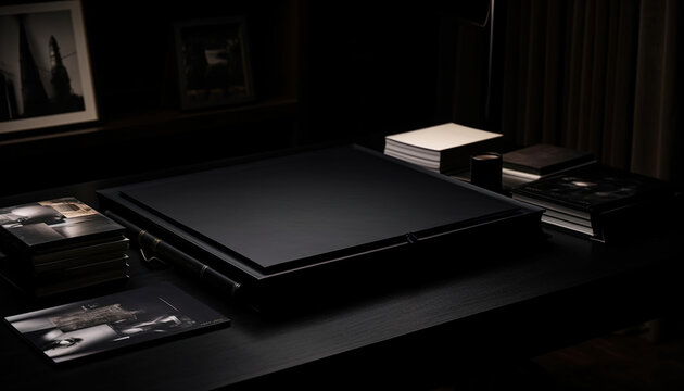 Elegant Album Cover Design with Deluxe Photo book on a luxury desk
