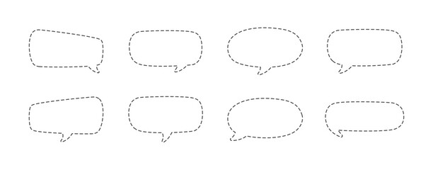 Geometric comic speech bubbles made of dotted dashed line set