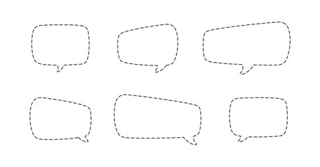 Geometric comic speech bubbles made of dotted dashed line set