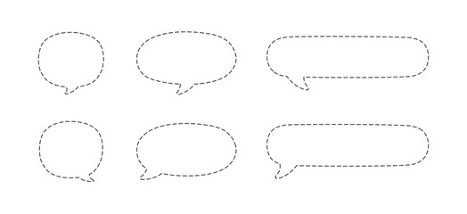 Geometric comic speech bubbles made of dotted dashed line set