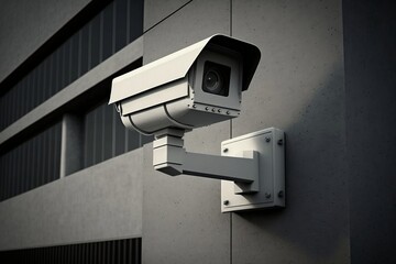 Fototapeta na wymiar Surveillance Camera on Modern Building, Security Camera Illustration, AI Generated