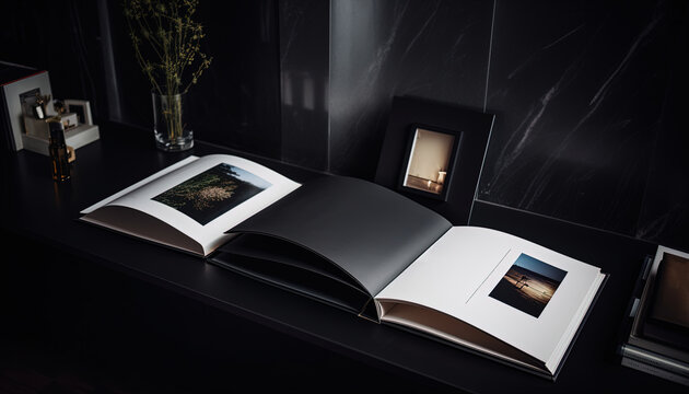 Modern Album Cover Design with Deluxe Photo book on a table