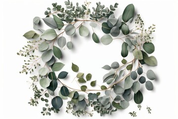 Eucalyptus Branches Wreath - Green Floral Frame Illustration, AI Generated