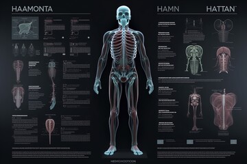 infographic illustration of a human skeleton anatomy generative ai  - obrazy, fototapety, plakaty