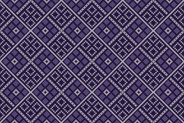 Purple cross stitch traditional ethnic pattern paisley flower Ikat background abstract Aztec African Indonesian Indian seamless pattern for fabric print cloth dress carpet curtains and sarong