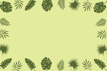 Fototapeta na wymiar Minimal abstract leaves. Vector drawing of tropical leaves on a yellow background. Trendy botanical elements for your design.