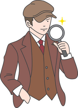 recommend clip art: Illustration of an oriental detective man with a magnifying glass
