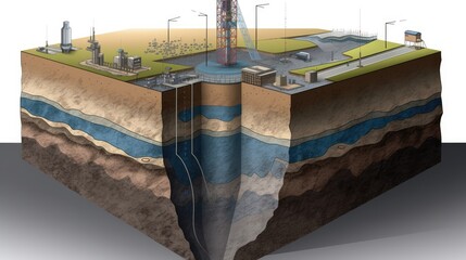 Comprehensive Petroleum Engineering Diagram, Drilling Process Explained, Technical Schematic, Oil Industry Blueprint, Advanced Techniques, Generative AI Illustration

