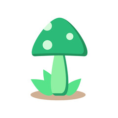 Cute green mushroom in forest doodle icon flat vector design