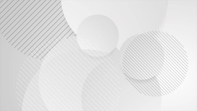 Grey white circles geometric tech abstract minimal background. Seamless looping futuristic motion design. Video animation Ultra HD 4K 3840x2160