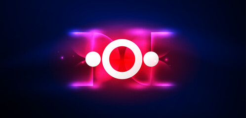 Abstract background shiny glowing neon color round elements and circles. Techno futuristic vector Illustration For Wallpaper, Banner, Background, Card, Book Illustration, landing page