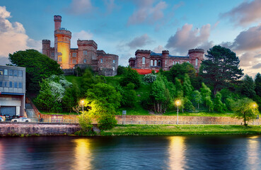 View of the castle of Inverness in Scotland at dramatic sunset