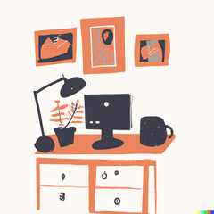 Office Desk Vector Illustration