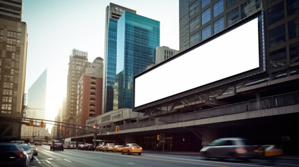 Fototapeta na wymiar Empty billboard on the building. Blank mock-up of an outdoor info banner. Generative AI