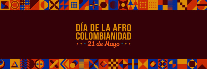 Dia de la Afrocolombianidad Abstract Background vector illustration. May 21 Afro-Colombian Day annual commemoration Colombia. Horizontal banner Neo Geometric pattern. Website header, social media post