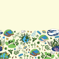 White Earth day Love your planet horizontal seamless pattern background. Mother Earth, iceberg, underwater landscape pattern.