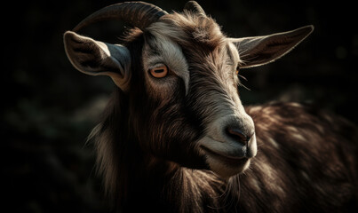 close up photo of goat on black background. Generative AI