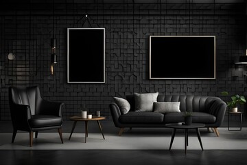 Mock Up Bilderrahmen in Luxus Apartment an dunkler Wand