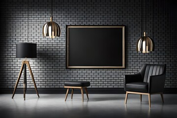 Mock Up Bilderrahmen in Luxus Apartment an dunkler Wand