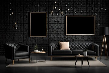 Mock Up Bilderrahmen in Luxus Apartment an dunkler Wand