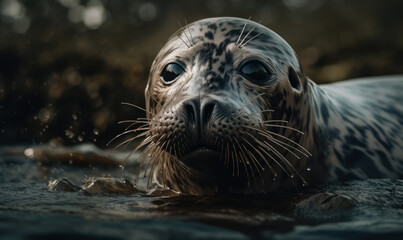 close up photo of gray seal in its natural habitat. Generative AI