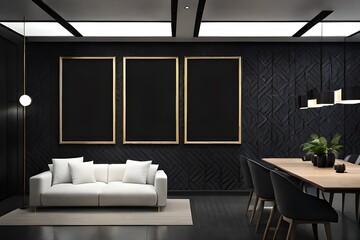 Mock Up Bilderrahmen in Luxus Apartment an dunkler Wand