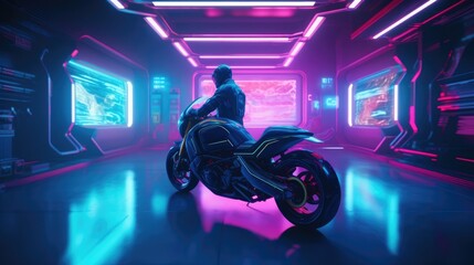 80s Synthwave-Inspired Space Station Gallery, Futuristic Earth-Orbiting Haven, Anime Star Pilot in Sleek Mech Suit, High-Tech Sci-Fi Adventure, Generative AI Illustration - obrazy, fototapety, plakaty