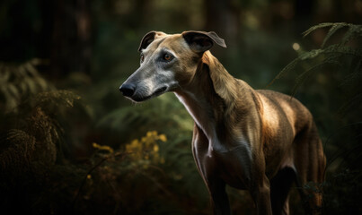 photo of Greyhound in its natural habitat. Generative AI