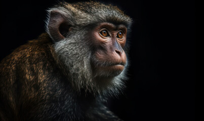 Obraz premium close up photo of guenon primate on black background. Generative AI