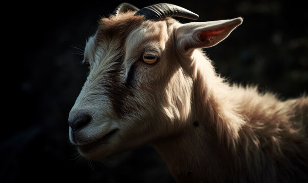 close up photo of goat on black background. Generative AI