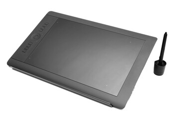 Fototapeta premium Graphic tablet with pen for illustrators and designers, isolated on white background