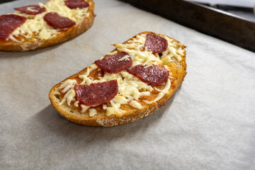 Pizza toast, cheese on toast. sandwich pizza. food concept