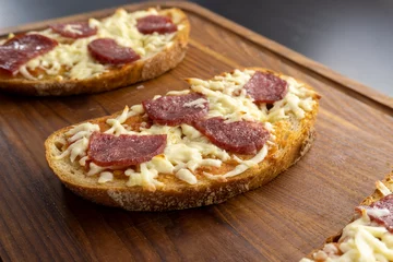 Foto op Plexiglas Pizza toast, cheese on toast. sandwich pizza. food concept © Denis