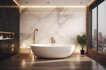 Naklejka na ściany i meble High-end bathroom with removable background, 3D rendered. Generative AI