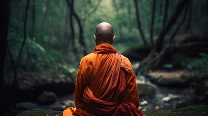 A monk doing yoga meditation in the forest Generative AI - obrazy, fototapety, plakaty
