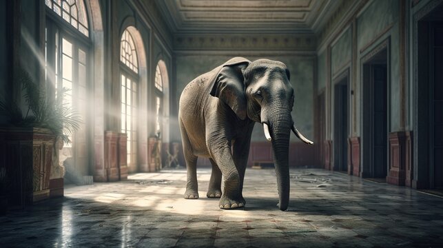 Elephant in the room. Big elephant stands in the empty room. Problem ignoring concept. Ignore the obvious. Generative AI