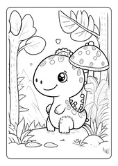 Fototapeta premium dinosaur coloring page book for children girl kids with cute t rex brontosaurus cartoon vector illustration printable theme