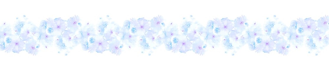 Linia dekoracyjna namalowane niebieskie kwiaty - obrazy, fototapety, plakaty