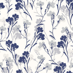 seamless classic doodle blue flowers pattern background for fashion fabric