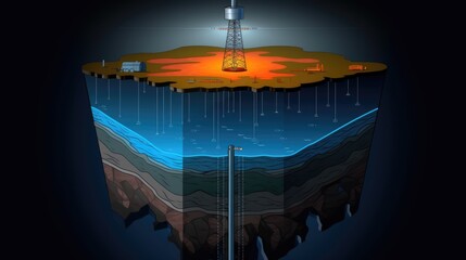 In Depth Petroleum Engineering Schematic, Elaborating Drilling Procedures, Technical Illustration, Oil Sector Blueprint, Cutting Edge Methods, Generative AI Illustration - obrazy, fototapety, plakaty