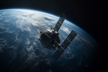 Earth and satellite orbiting. Generative AI