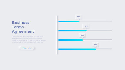 Horizontal bar graph. Light neumorphic infographic design template for business presentation