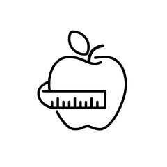 Healthy Diet template illustration.  Apple fruit with measuring tape vector outline sign