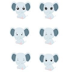 
Set of cute cartoon baby elephants boys.