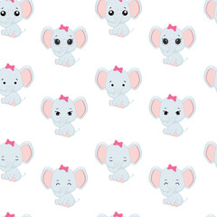 Seamless pattern with baby elephants on a white background.