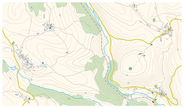 fictional detailed topographic vector map with symbols