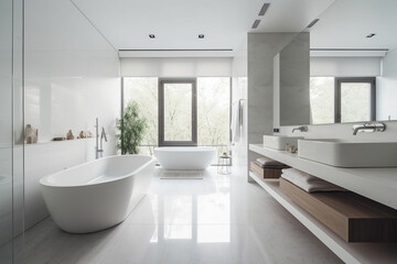Fototapeta na wymiar Bright modern minimalist bathroom generative AI