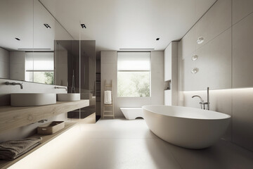Fototapeta na wymiar Bright modern minimalist bathroom generative AI