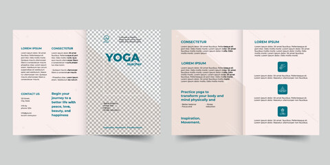 Yoga Instructor bifold brochure template. A clean, modern, and high-quality design bifold brochure vector design. Editable and customize template brochure