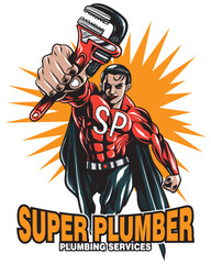 super plumber, plumbing services logo vector illustration